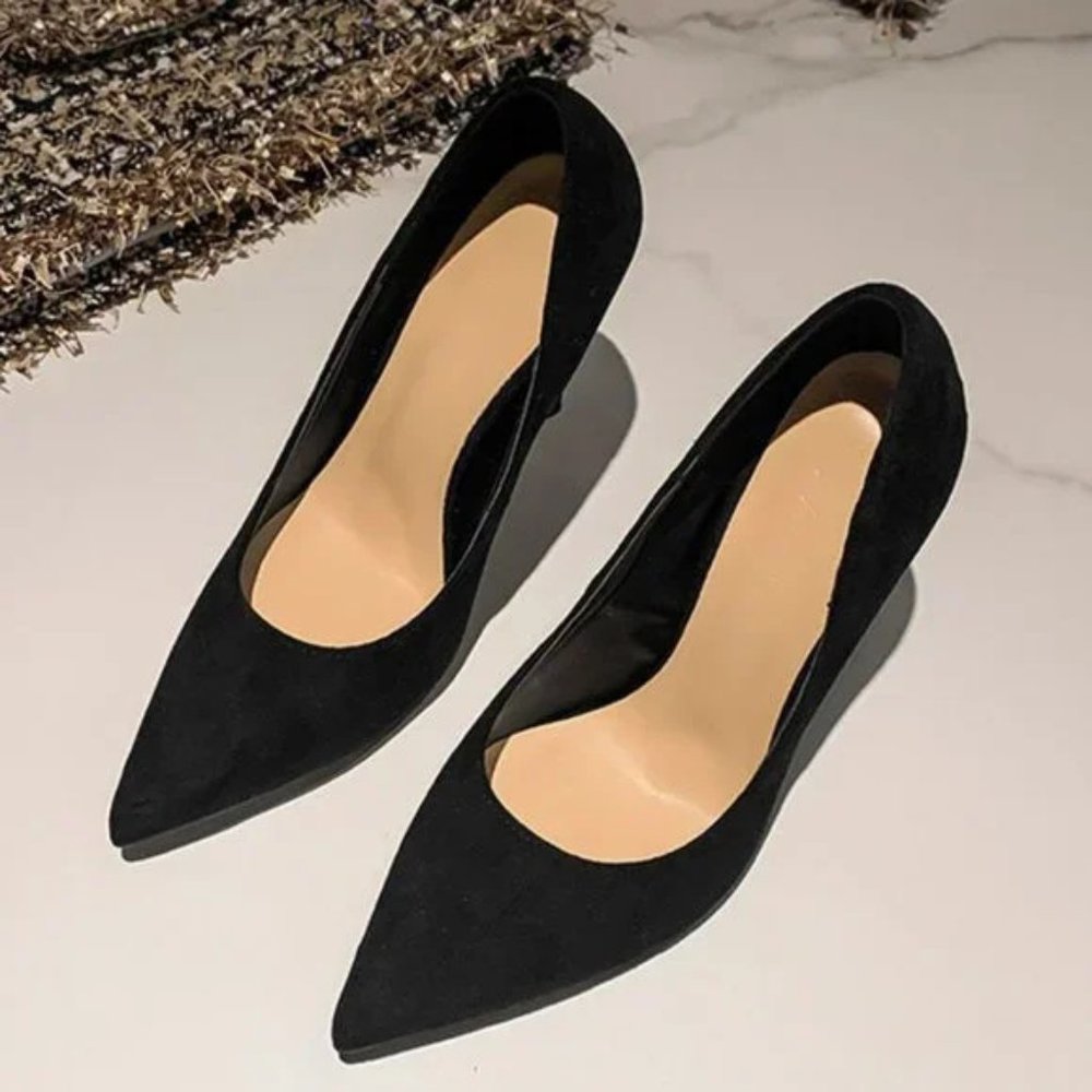 New velvet high -heeled shoe women's fine heel soft leather pointed head size si - Picture 2 of 5